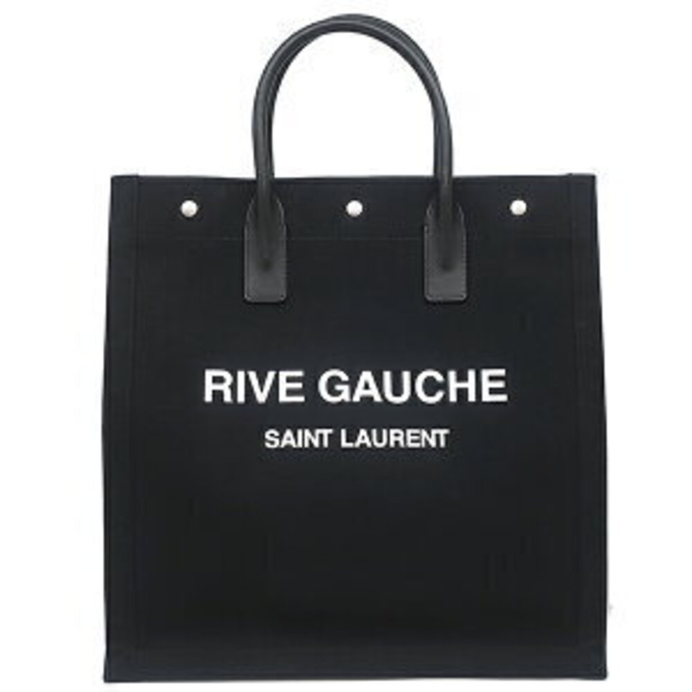 Saint Laurent Rive Gauche Tote Bag Canvas Leather Black